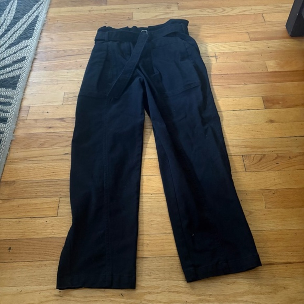 Banana Republic Black High Rise Twill Belted Crop Trousers Size 10